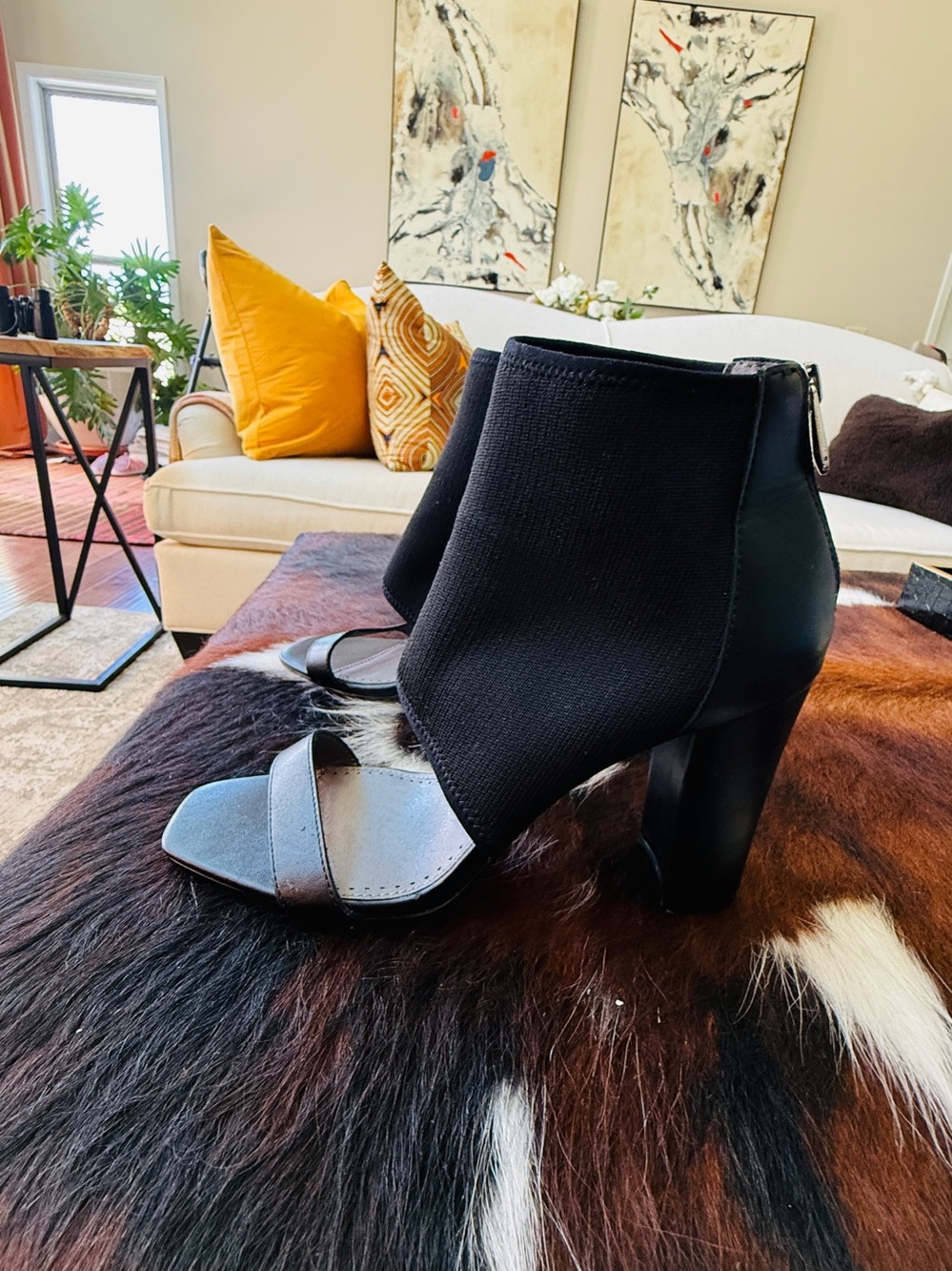 Adrienne Vittadini Geraldine Black Knit Bootie Sandals - Sz 10